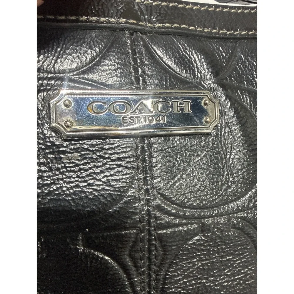 Coach Signature Embossed Black Patent Leather Tote Bag